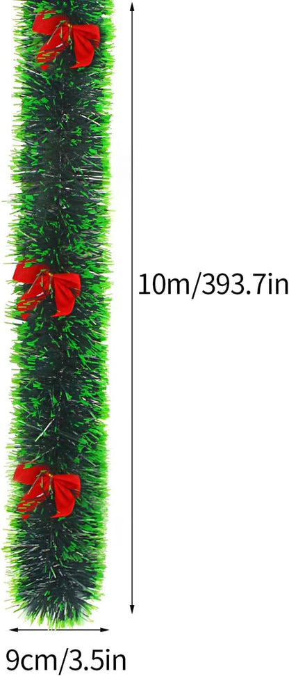 10M Christmas Garland Decorations, Xmas Garland with Bow Ornament for Fireplace Stairs Banister Indoor Outdoor Xmas Tree Decoration