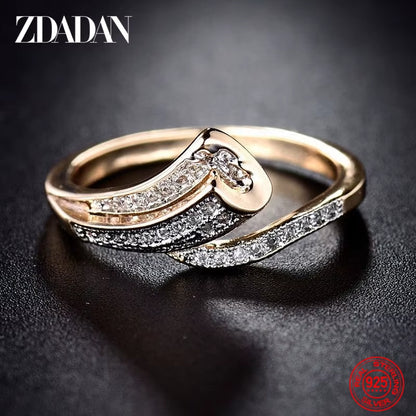 925 Sterling Silver 18K Gold Zircon Rings for Women Fashion Jewelry
