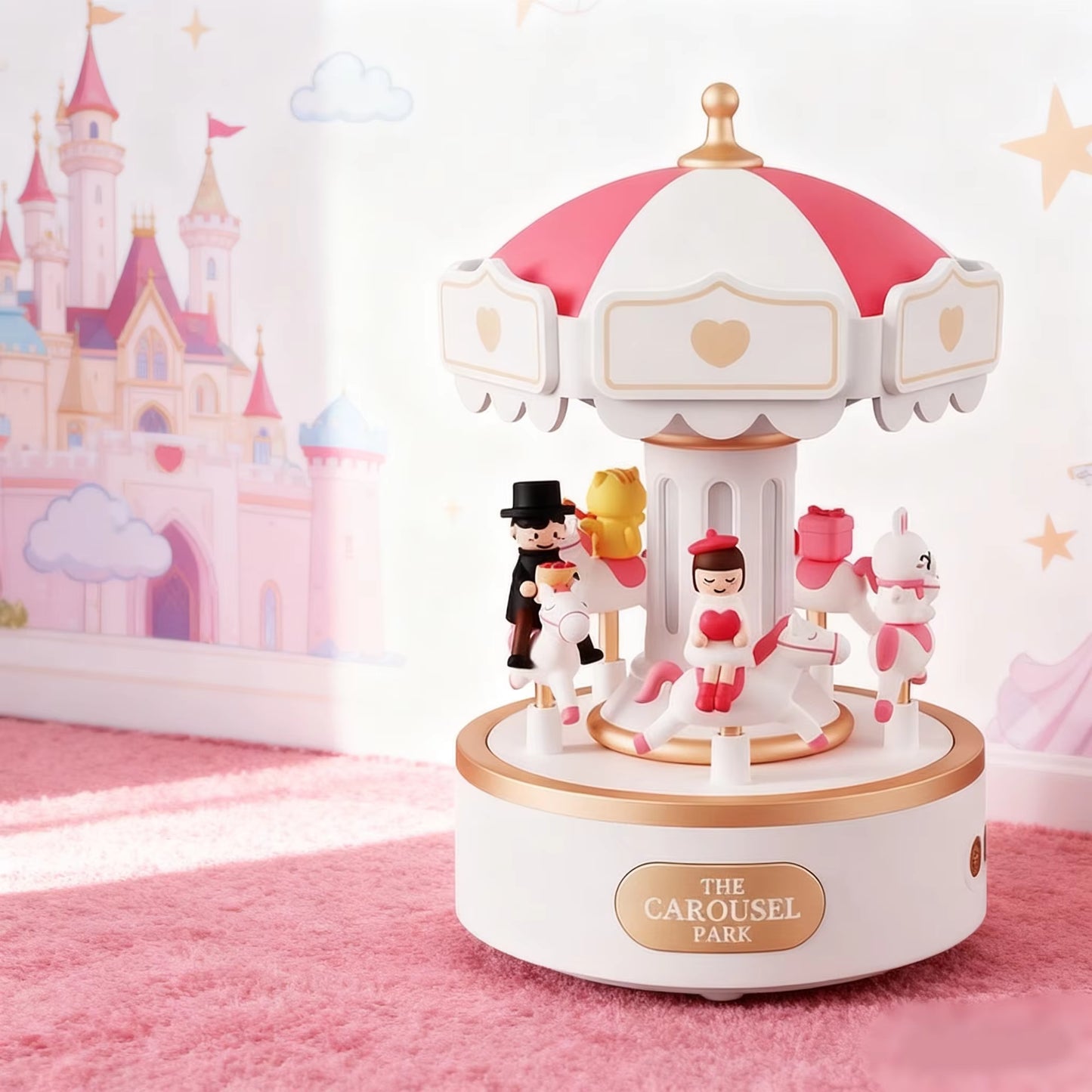 Christmas Style Carousel&Small Flame Music Box Ambient Light, Rechargeable Night Light, Christmas, Birthday Decorative Light
