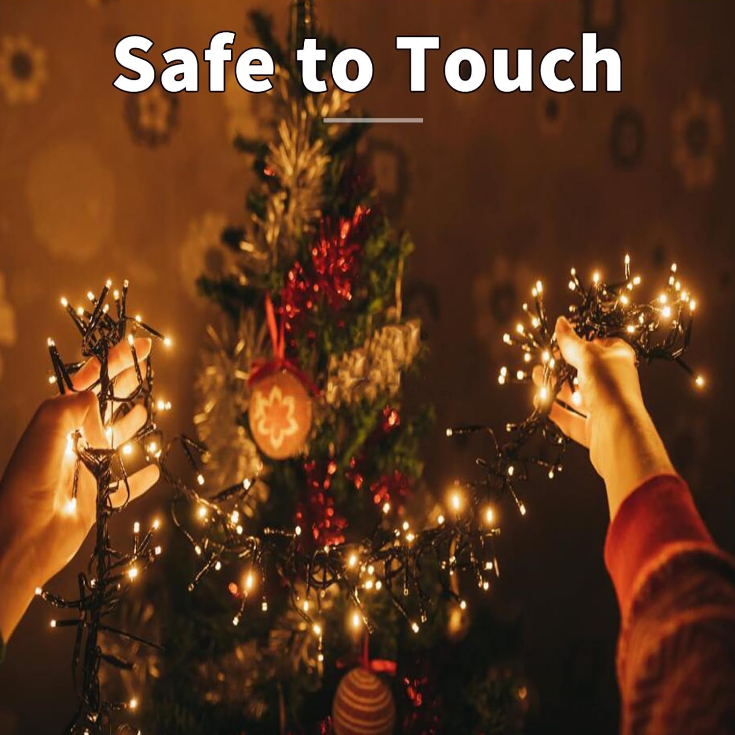 Christmas Cluster Lights 2.5M 200LED Christmas String Lights Battery Operated Fairy Light with 8 Modes Waterproof Xmas Tree Light for outside Indoor Decorations(Warm White)