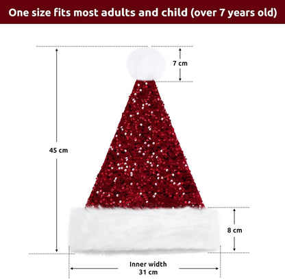 Red Santa Hat Christmas Hat for Adult Luxury Plush Xmas Hat with a Pompom for Men and Women,Red