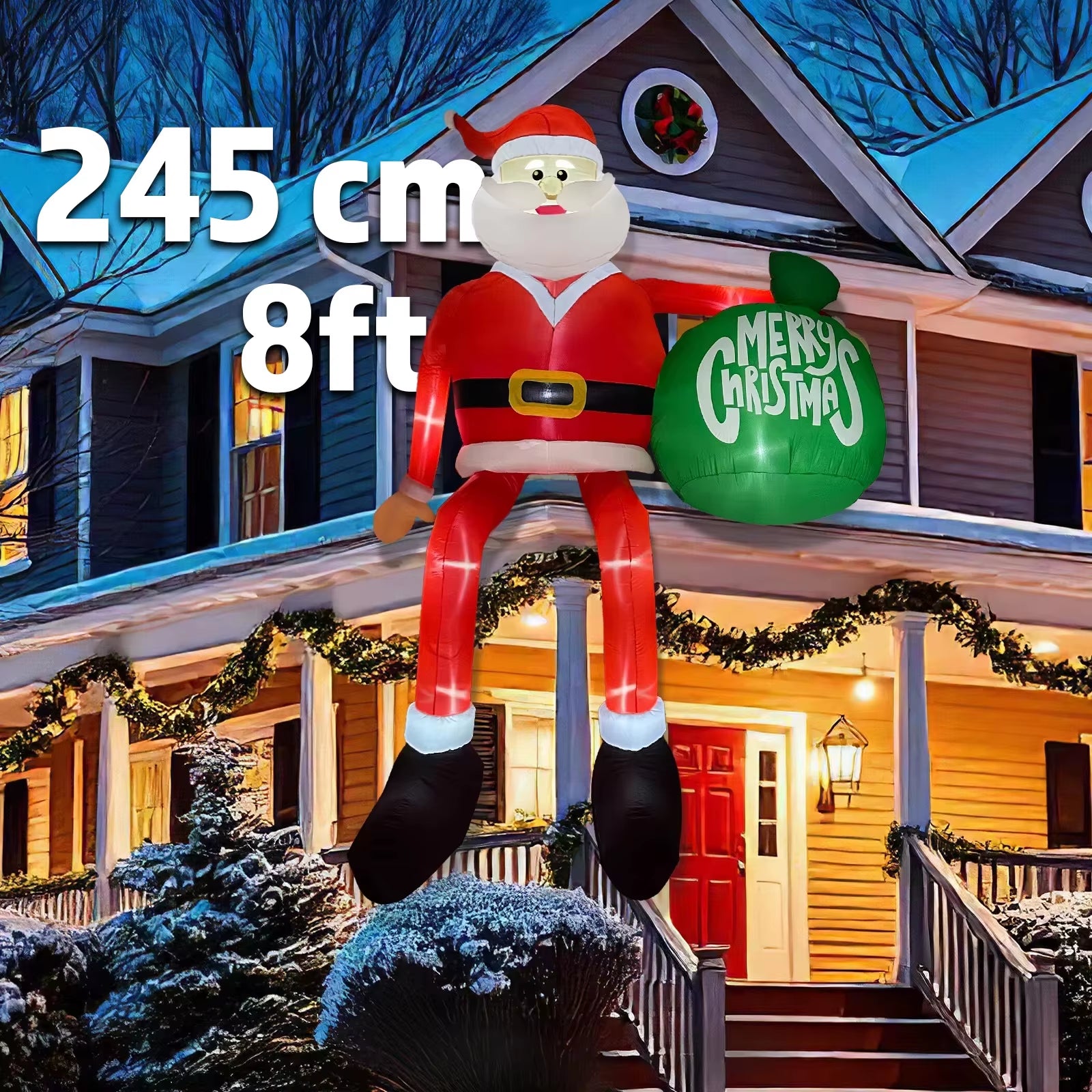 2025 Christmas Inflatables 8FT 245Cm Glowing Climbing Santa Claus with LED Outdoor Home Cafe Decoration Party Yard Xmas Decor