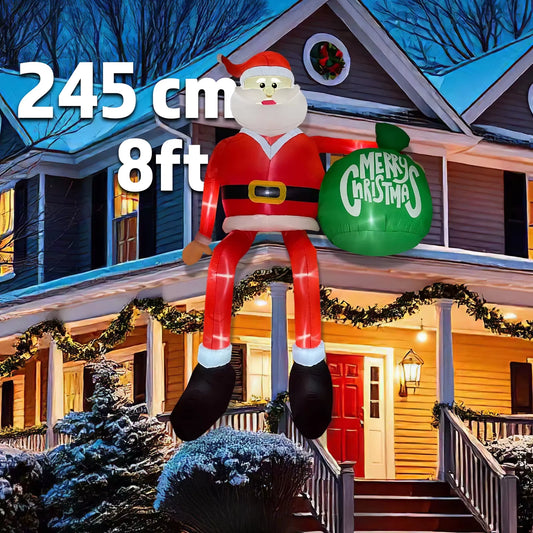 2025 Christmas Inflatables 8FT 245Cm Glowing Climbing Santa Claus with LED Outdoor Home Cafe Decoration Party Yard Xmas Decor