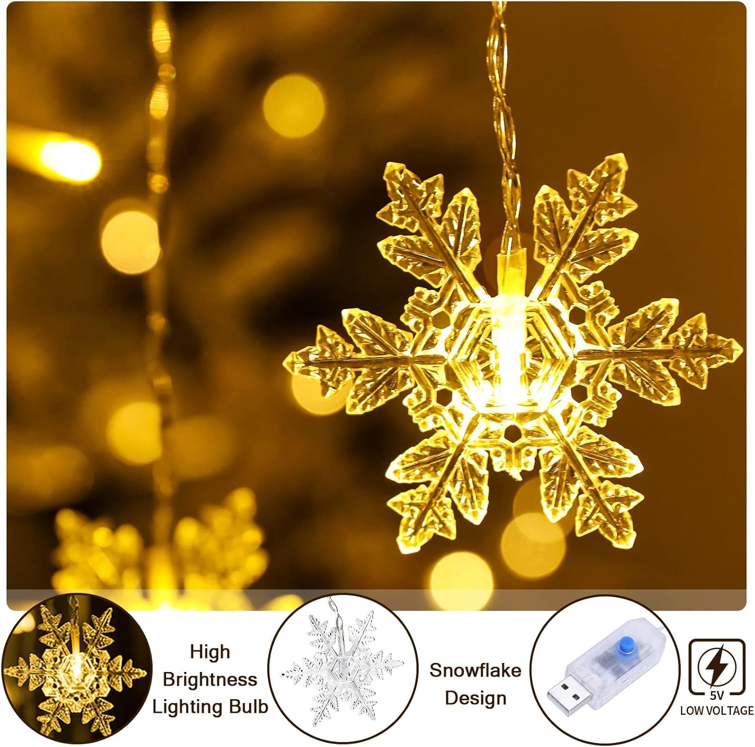 Christmas Window Lights 2M X 1M 104 Leds Snowflakes Curtain Fairy Light Xmas Decoration Icicle Lights Indoor Party Bedroom