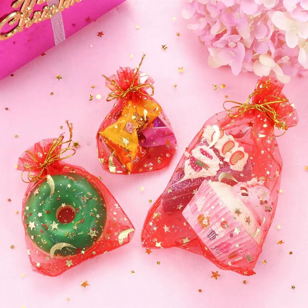 50PCS Moon Stars Drawstring Organza Bags Jewelry Gift Bags Pouches Gold Star Organza Favor Pouches for Christmas Wedding