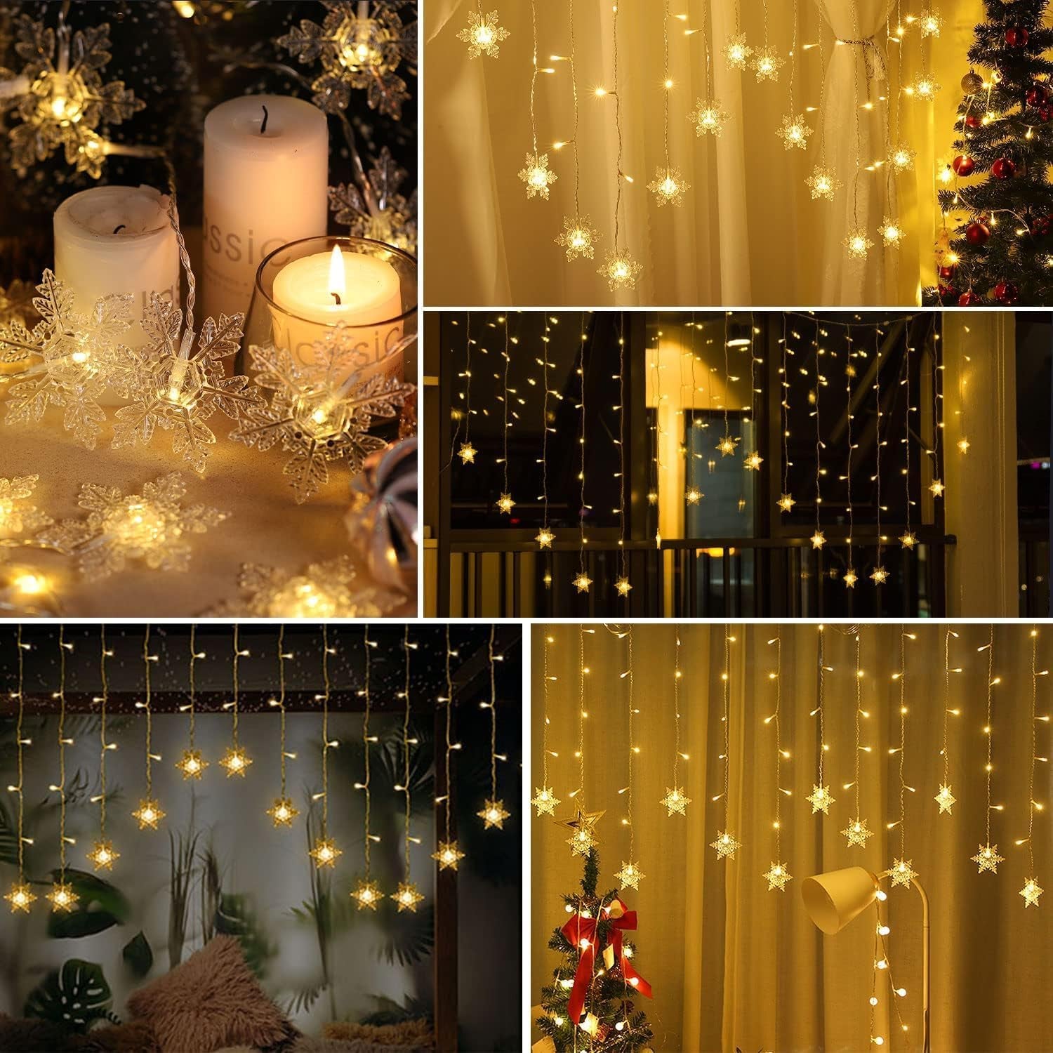 Christmas Window Lights 2M X 1M 104 Leds Snowflakes Curtain Fairy Light Xmas Decoration Icicle Lights Indoor Party Bedroom