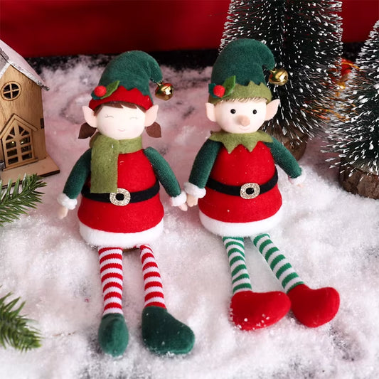 Christmas Elves Stuffed Plush Dolls Hanging Ornaments Xmas Tree Party Decor Cute Boy Girl Elf Hanging Pendants Gifts New Year
