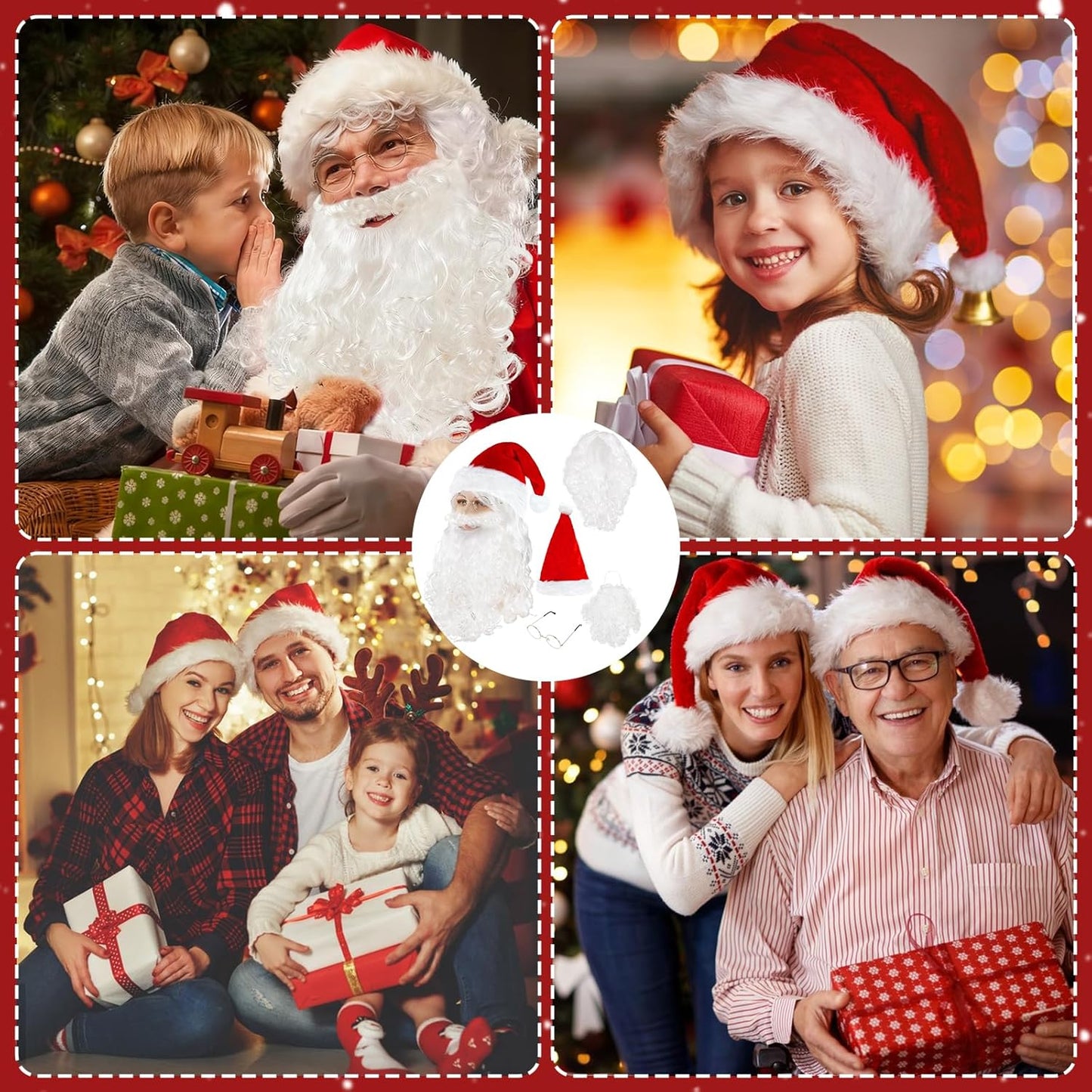 3/4 Pcs Santa Costume Adult Accessories, Christmas Santa Claus Costume Set with Santa Beard and Wig Santa Hat Santa Glasses, Santa Outfit Supplies for Xmas Carnival