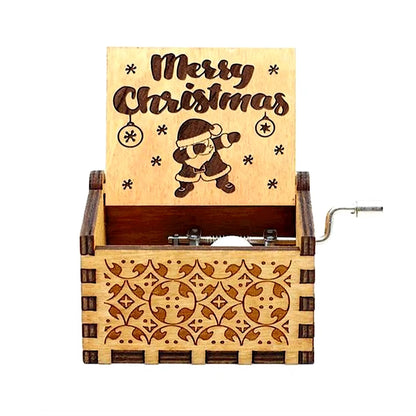HOT Merry Christmas Music Box Wooden Antique Carved Hand Cranked Classic Theme Music for Birthday Party Gifts Family Decoration