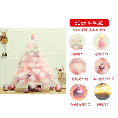 Pink Christmas Tree Package 45Cm/60Cm Mini Feather Christmas Tree Tabletop Ornament Christmas Ornament