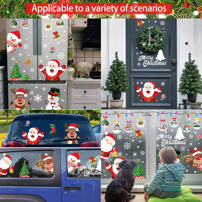 Christmas Window Stickers, 10 Sheets Santa Claus Xmas Window Clings Christmas Decorations, Reusable Snowflake Window Stickers for Christmas Window Decorations Indoor