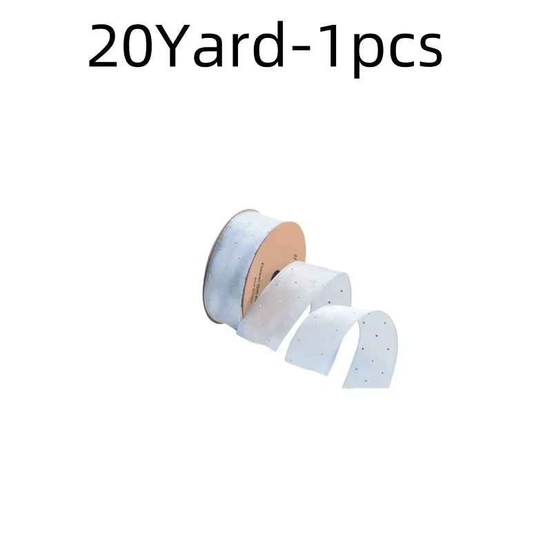 20Yards 4CM Silver Dots Organza Gauze Packaging Ribbon Tape Flower Gift Box Wrap Bow DIY Wedding Christmas Party Decoration