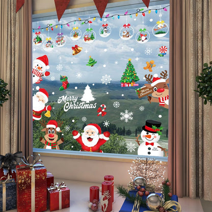 Christmas Window Stickers, 10 Sheets Santa Claus Xmas Window Clings Christmas Decorations, Reusable Snowflake Window Stickers for Christmas Window Decorations Indoor