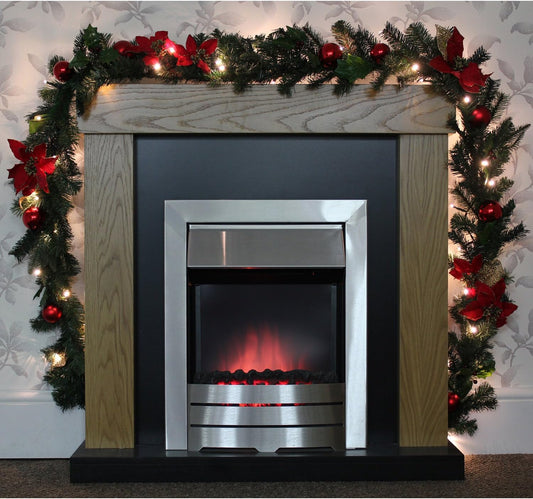 Pre-Lit Decorated Garland Illuminated with 40 Warm White LED Lights, 9 Feet - Red/Gold