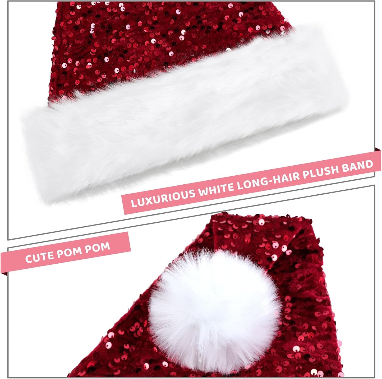 Red Santa Hat Christmas Hat for Adult Luxury Plush Xmas Hat with a Pompom for Men and Women,Red
