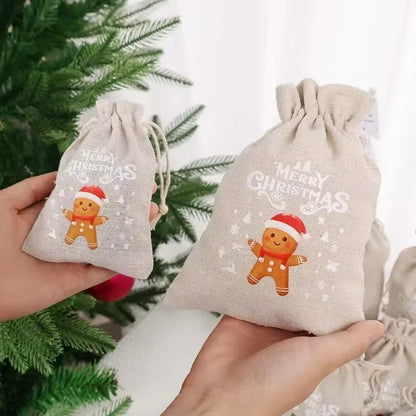 30/1Pcs Christmas Drawstring Bag Santa Claus Snowman Linen Candy Gift Packaging Bags Xmas Favor Bracelet Jewelry Storage Pouch