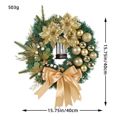 40Cm Big Red Flower Bow Ball Christmas Wreath with Oil Lamp Navidad Party Wedding Door Window Wall Fireplace Staircase Balcony