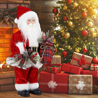 Santa Claus Figure, Standing Father Christmas Figures Traditional with Gift Sack, Holiday Party Home Ornament Decoration, 32Cm/ 12In