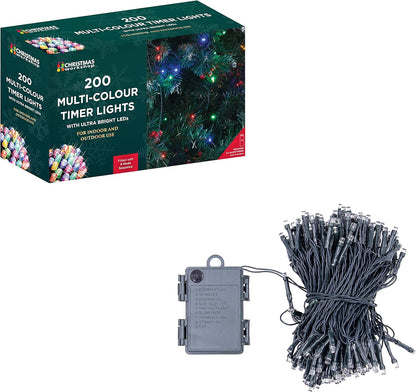 71160 Multi-Coloured Christmas Lights / 200 LED Christmas Tree Lights / 19.9 Metres Long/Battery Operated/Indoor or Outdoor Christmas Decorations / 8 Light Modes