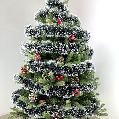 32.8 Feet Dark Green/White Tinsel Christmas Decorations, Chunky Metallic Shiny Garland Christmas Tree Hanging Decorations for Xmas Holiday Indoor Outdoor Party Decor