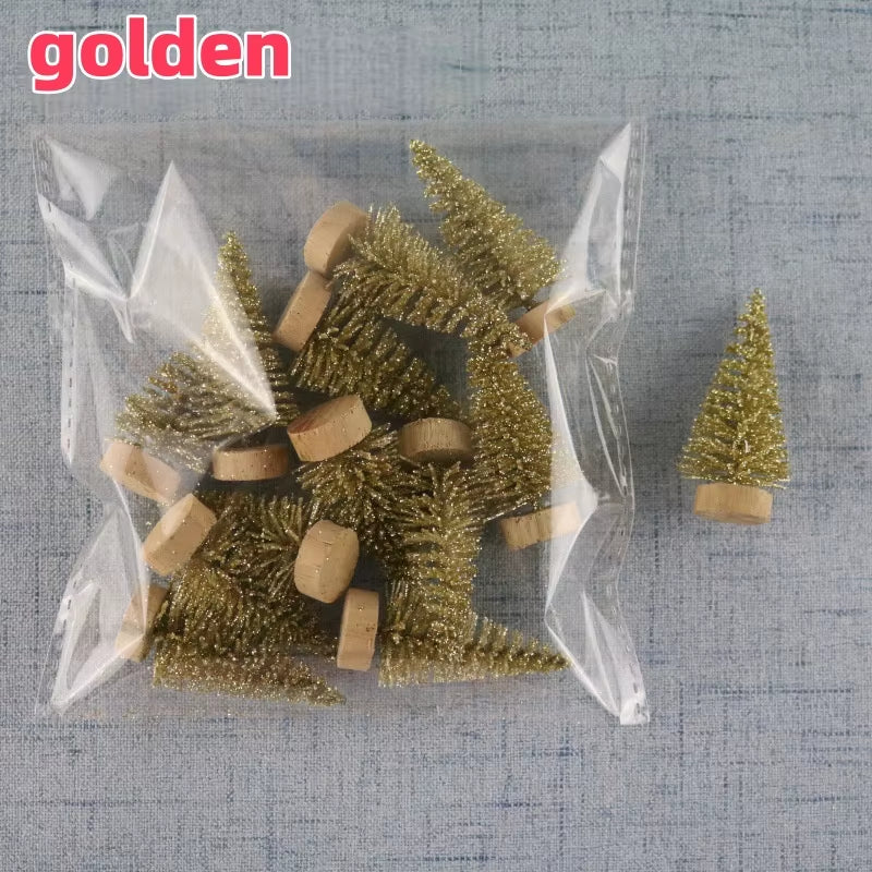 12PCS DIY Mini Christmas Tree 4.5Cm Sisal Silk Cedar Desktop Decoration Small Christmas Tree Xmas New Year Navidad Decor Gifts