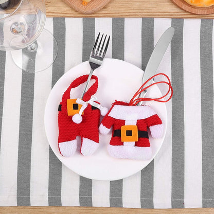 6X Christmas Cutlery Silverware Holders Pockets Knifes Forks Bag Santa Suit Xmas Party Dinner Table Decoration (Red)