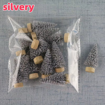 12PCS DIY Mini Christmas Tree 4.5Cm Sisal Silk Cedar Desktop Decoration Small Christmas Tree Xmas New Year Navidad Decor Gifts