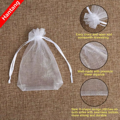 50Pcs Tulle Bags Organza Sheer Gauze Element Jewelry Bags Packing Drawable Organza Bags Wedding Christmas Organza Gift Bag 5Z
