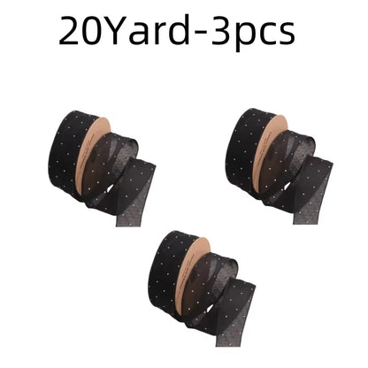 20Yards 4CM Silver Dots Organza Gauze Packaging Ribbon Tape Flower Gift Box Wrap Bow DIY Wedding Christmas Party Decoration