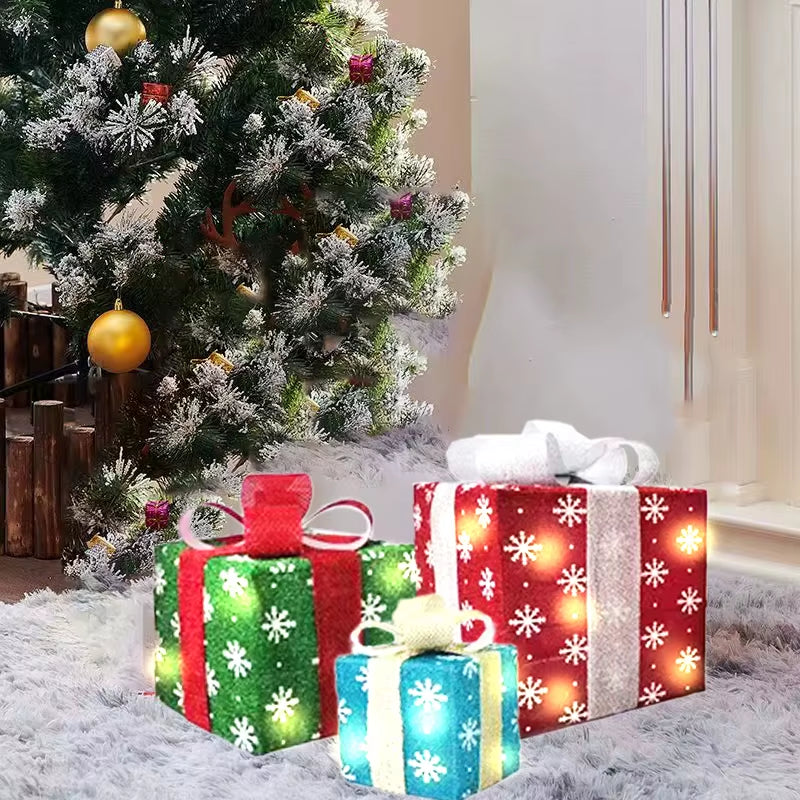 3PCS Christmas Lighted Gift Boxes, LED Lighted Gift Boxes for Christmas Decor Outdoor Indoor, Light up Gifts Box