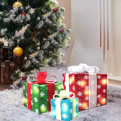3PCS Christmas Lighted Gift Boxes, LED Lighted Gift Boxes for Christmas Decor Outdoor Indoor, Light up Gifts Box