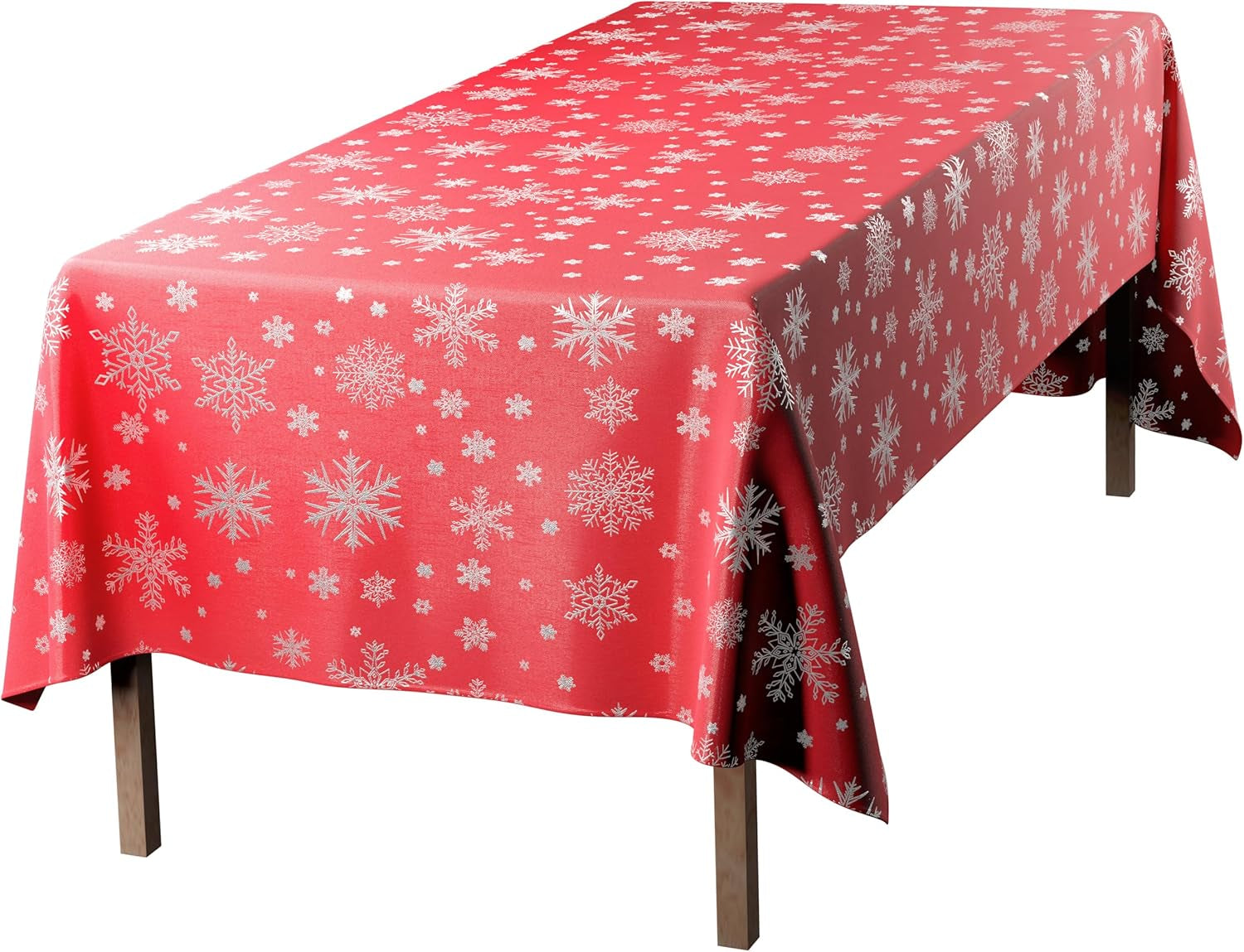 Christmas Table Cloth, Rectangular Machine Washable Xmas Dining Tablecloth in Red with Silver Snowflake Design - 50X70 (127X178Cm)