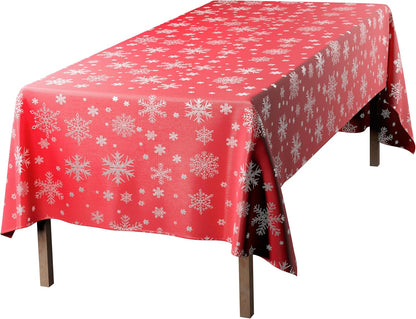 Christmas Table Cloth, Rectangular Machine Washable Xmas Dining Tablecloth in Red with Silver Snowflake Design - 50X70 (127X178Cm)