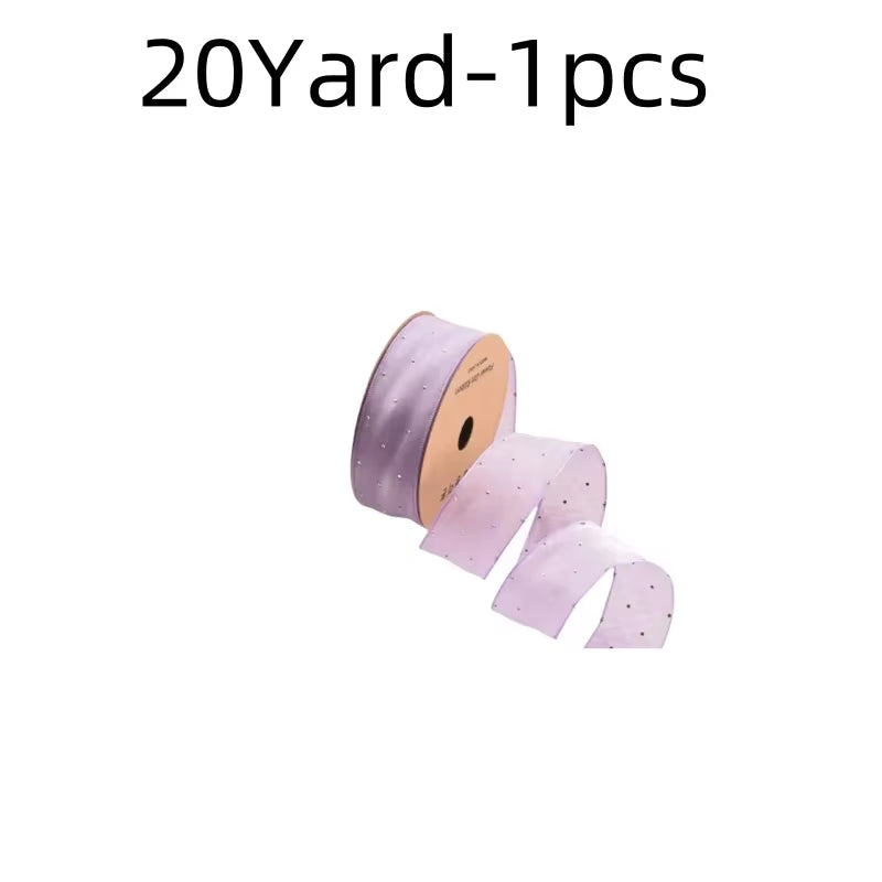20Yards 4CM Silver Dots Organza Gauze Packaging Ribbon Tape Flower Gift Box Wrap Bow DIY Wedding Christmas Party Decoration