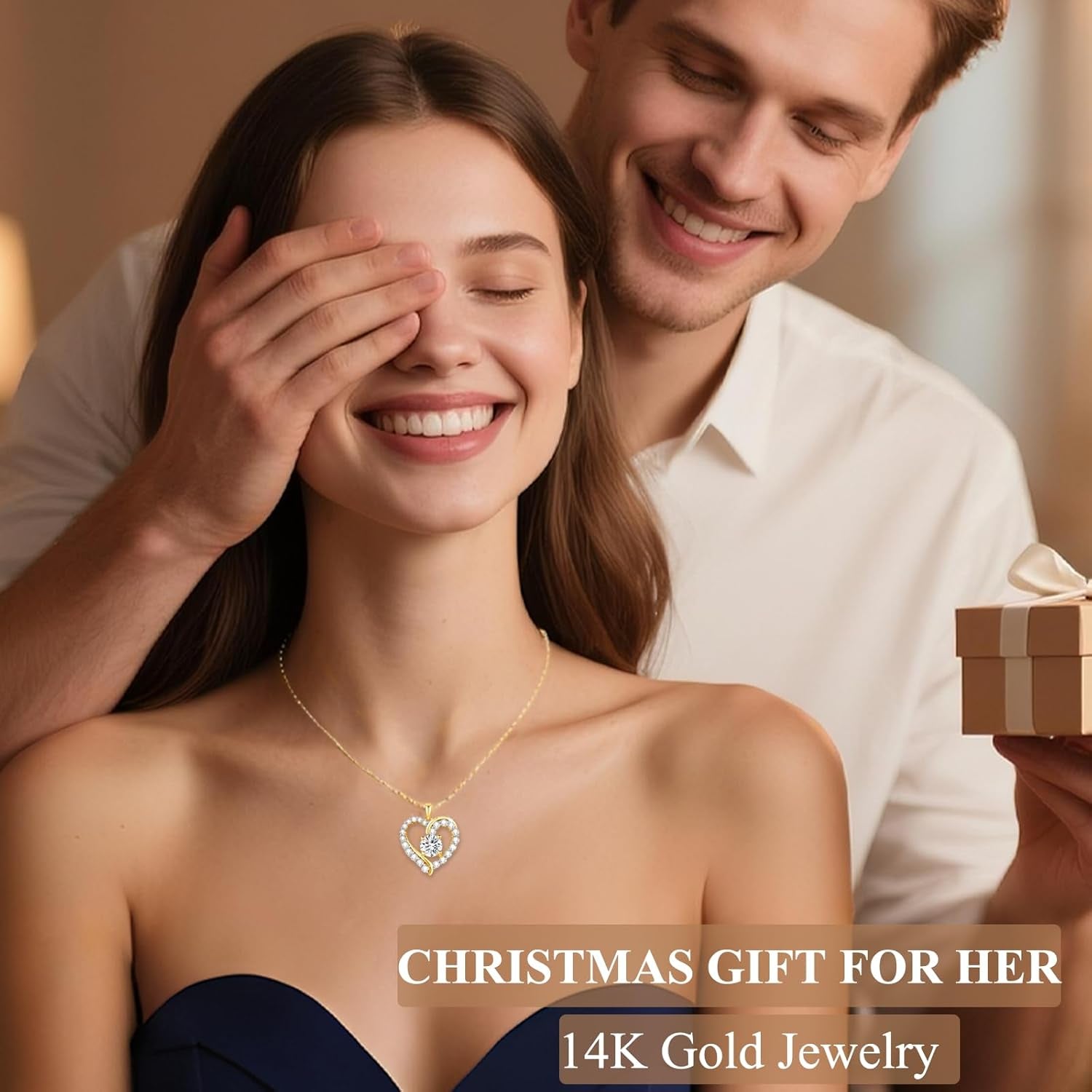 Necklaces for Women Gold Heart Necklace 925 Sterling Silver Birthstone Necklace, 14K Gold Jewellery Gifts for Women Her Girlfriend Wife Christmas Anniversary Birthday Mothers Day