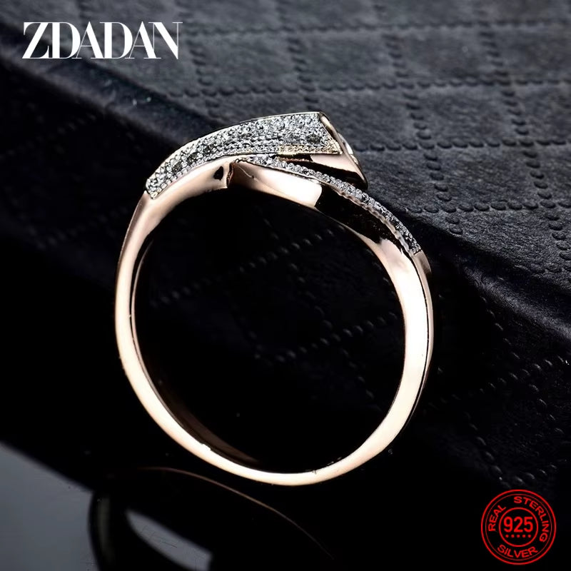925 Sterling Silver 18K Gold Zircon Rings for Women Fashion Jewelry