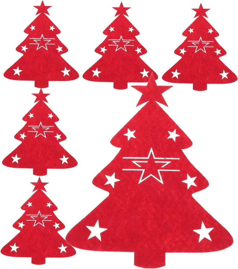 Non-Woven Fabric Cookware Pocket Cutlery Bag Organizer Table Decor Christmas Knife and Fork Holder Elk Xmas Tree