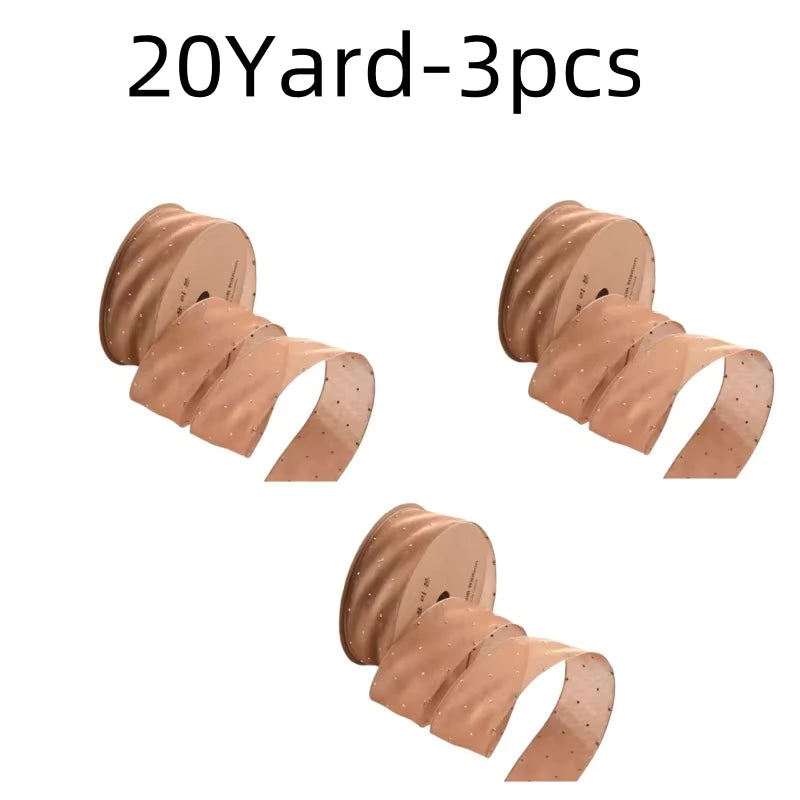 20Yards 4CM Silver Dots Organza Gauze Packaging Ribbon Tape Flower Gift Box Wrap Bow DIY Wedding Christmas Party Decoration