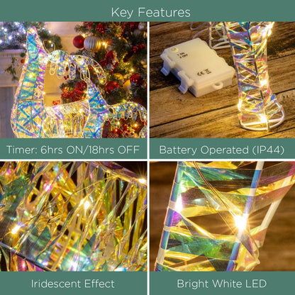 Iridescent Light up Reindeer/Bright White Christmas Lights/Indoors & Outdoors Suitable/Automatic 6 Hour Timer (75Cm)