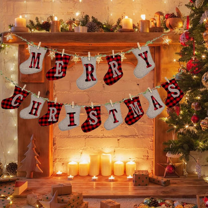 Merry Christmas Banners, XMAS Burlap Banners, Festival Flags Hanging Decorations, for Christmas Party Decorations Outdoor Indoor