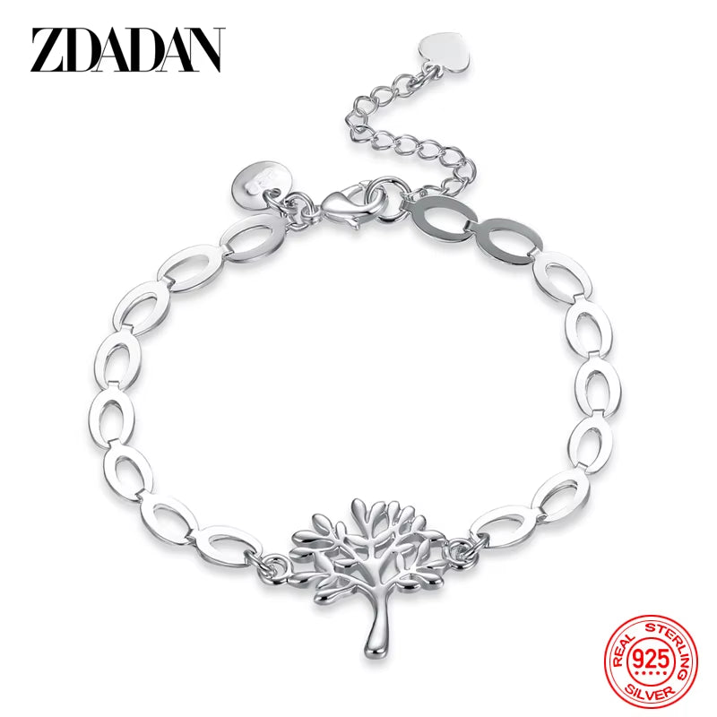 925 Sterling Silver Tree of Life Adjustable Bracelet & Bangle for Women Fashion Wedding Party Jewelry