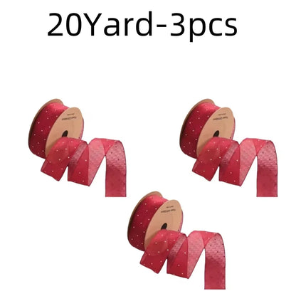 20Yards 4CM Silver Dots Organza Gauze Packaging Ribbon Tape Flower Gift Box Wrap Bow DIY Wedding Christmas Party Decoration