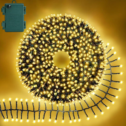 Christmas Cluster Lights 2.5M 200LED Christmas String Lights Battery Operated Fairy Light with 8 Modes Waterproof Xmas Tree Light for outside Indoor Decorations(Warm White)