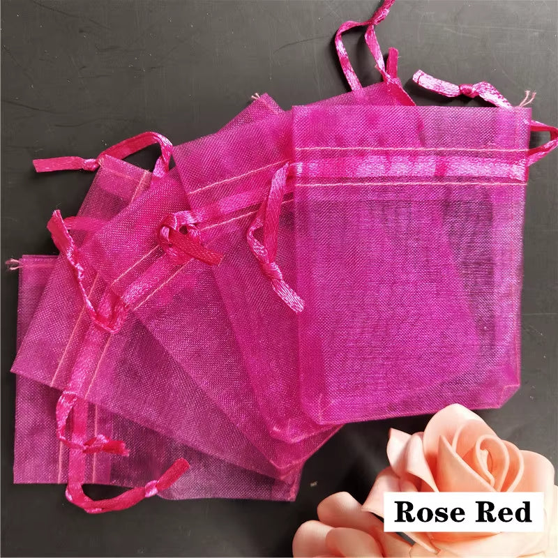 50Pcs Tulle Bags Organza Sheer Gauze Element Jewelry Bags Packing Drawable Organza Bags Wedding Christmas Organza Gift Bag 5Z