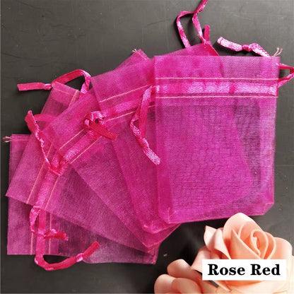 50Pcs Tulle Bags Organza Sheer Gauze Element Jewelry Bags Packing Drawable Organza Bags Wedding Christmas Organza Gift Bag 5Z