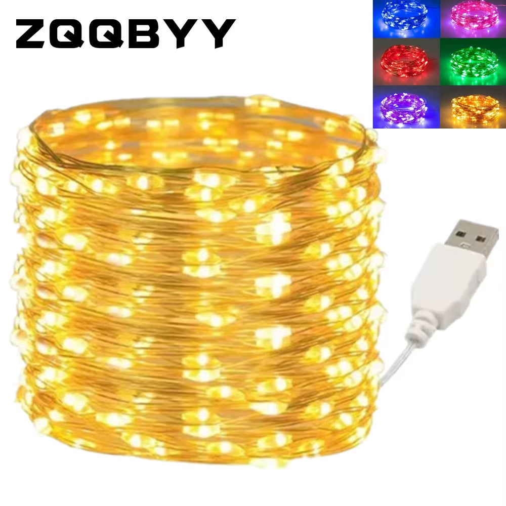 10M 20M Waterproof USB LED Lights String Copper Wire Fairy Garland Light Lamp Christmas Wedding Party Holiday Lighting Wreath