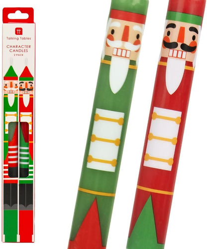 2 X Novelty Dinner Candles Traditional Nutcracker Design for Festive Christmas Decorations Unscented Secret Santa Table Décor Gift Burn Time 8 Hours Size 30Cm, Red