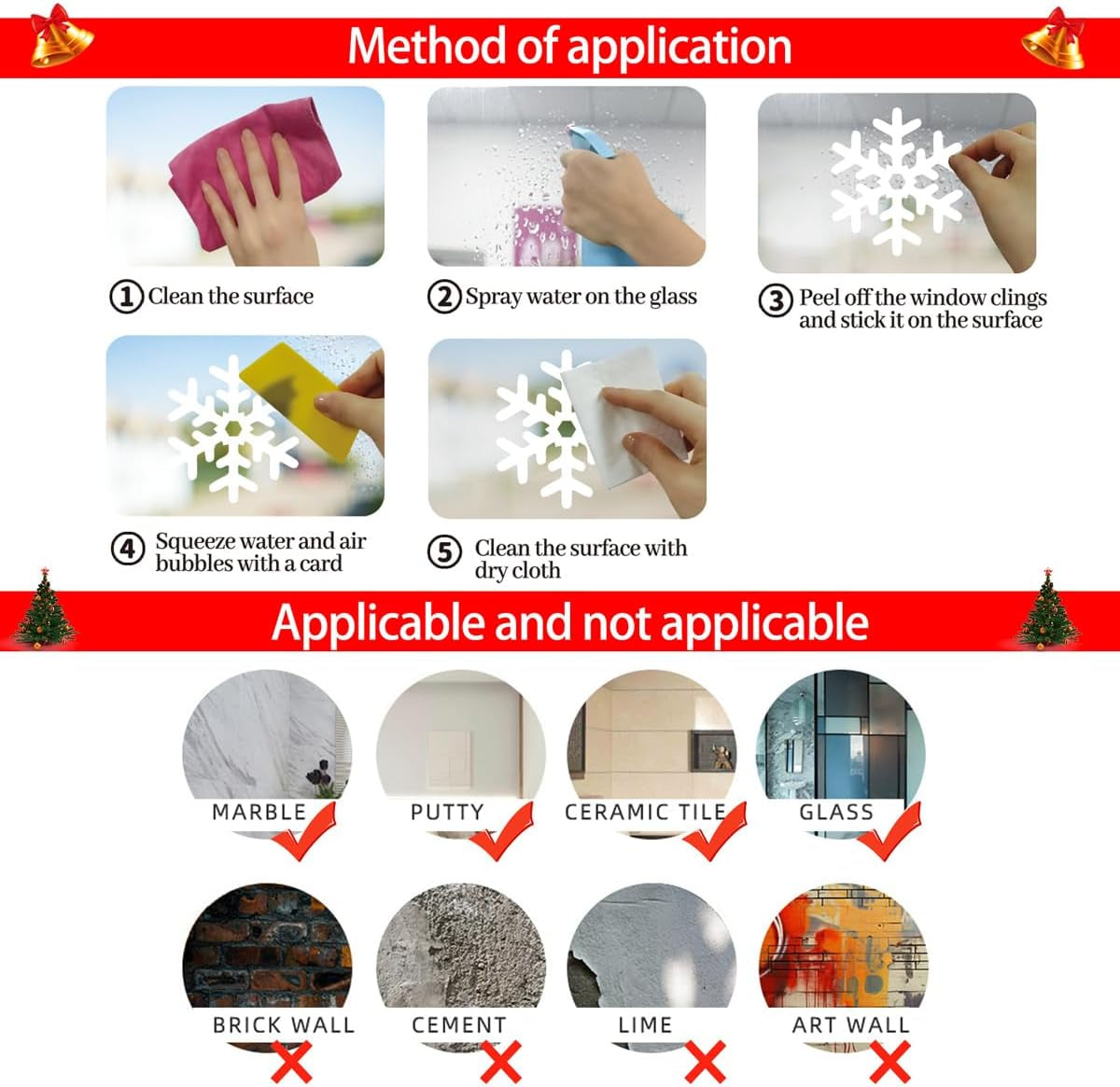 Christmas Window Stickers, 10 Sheets Santa Claus Xmas Window Clings Christmas Decorations, Reusable Snowflake Window Stickers for Christmas Window Decorations Indoor