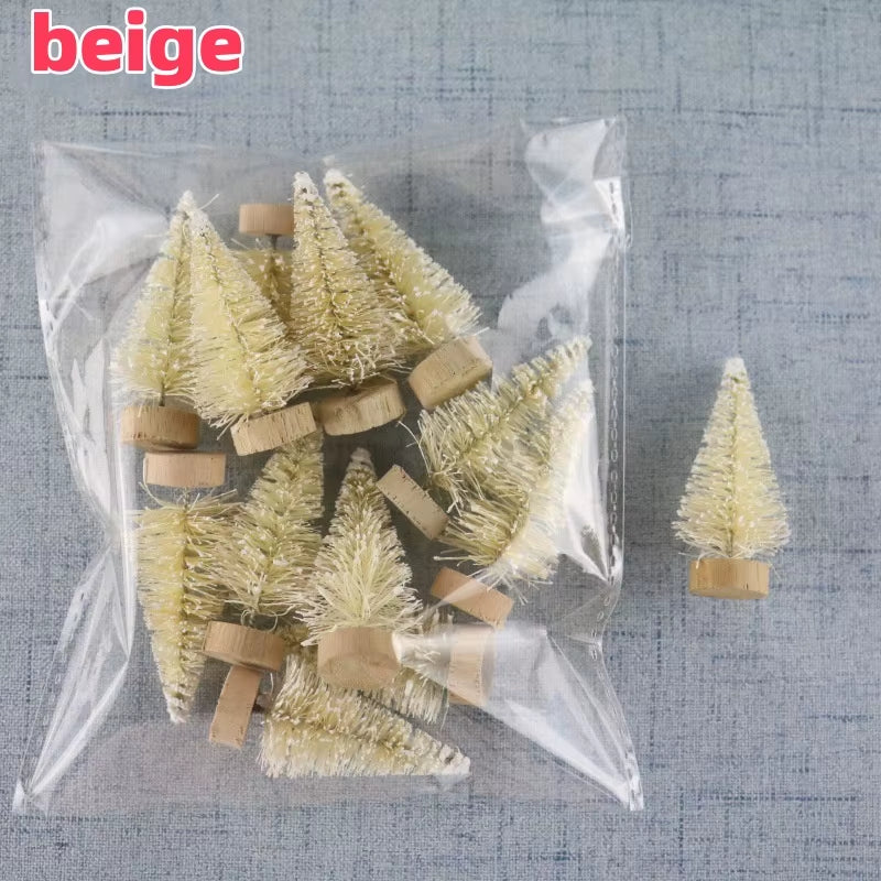 12PCS DIY Mini Christmas Tree 4.5Cm Sisal Silk Cedar Desktop Decoration Small Christmas Tree Xmas New Year Navidad Decor Gifts