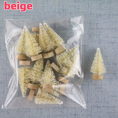 12PCS DIY Mini Christmas Tree 4.5Cm Sisal Silk Cedar Desktop Decoration Small Christmas Tree Xmas New Year Navidad Decor Gifts